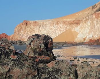 Praia com pedras e falésia