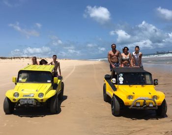 Pessoas passeando de buggy na beira do mar