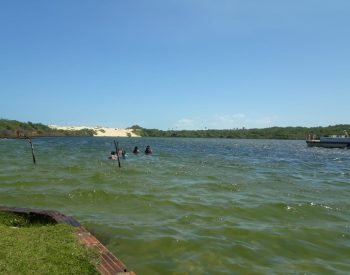 Pessoas tomando banho em lagoa