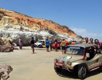 Pessoas fazendo passeio de buggy na praia